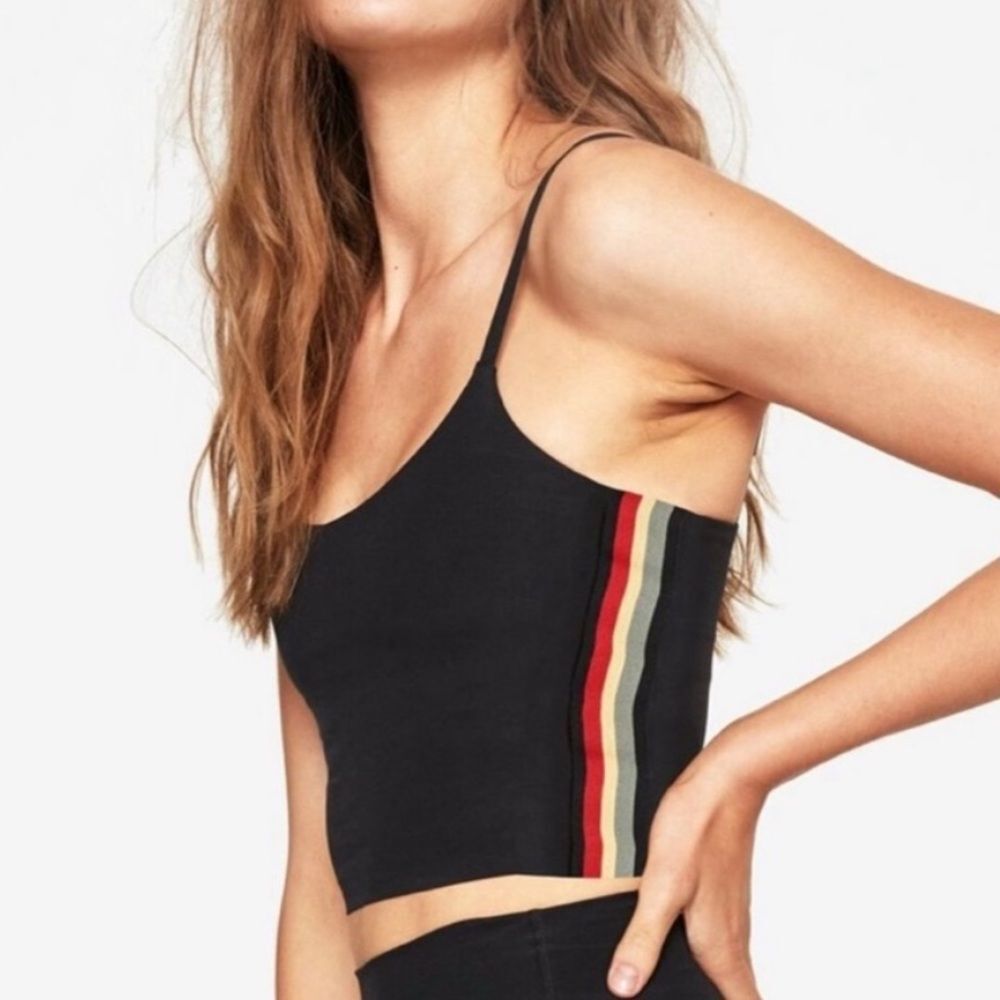 Spiritual Gangster Black Stripes Practice Cami Longline Sports Bra Size Medium